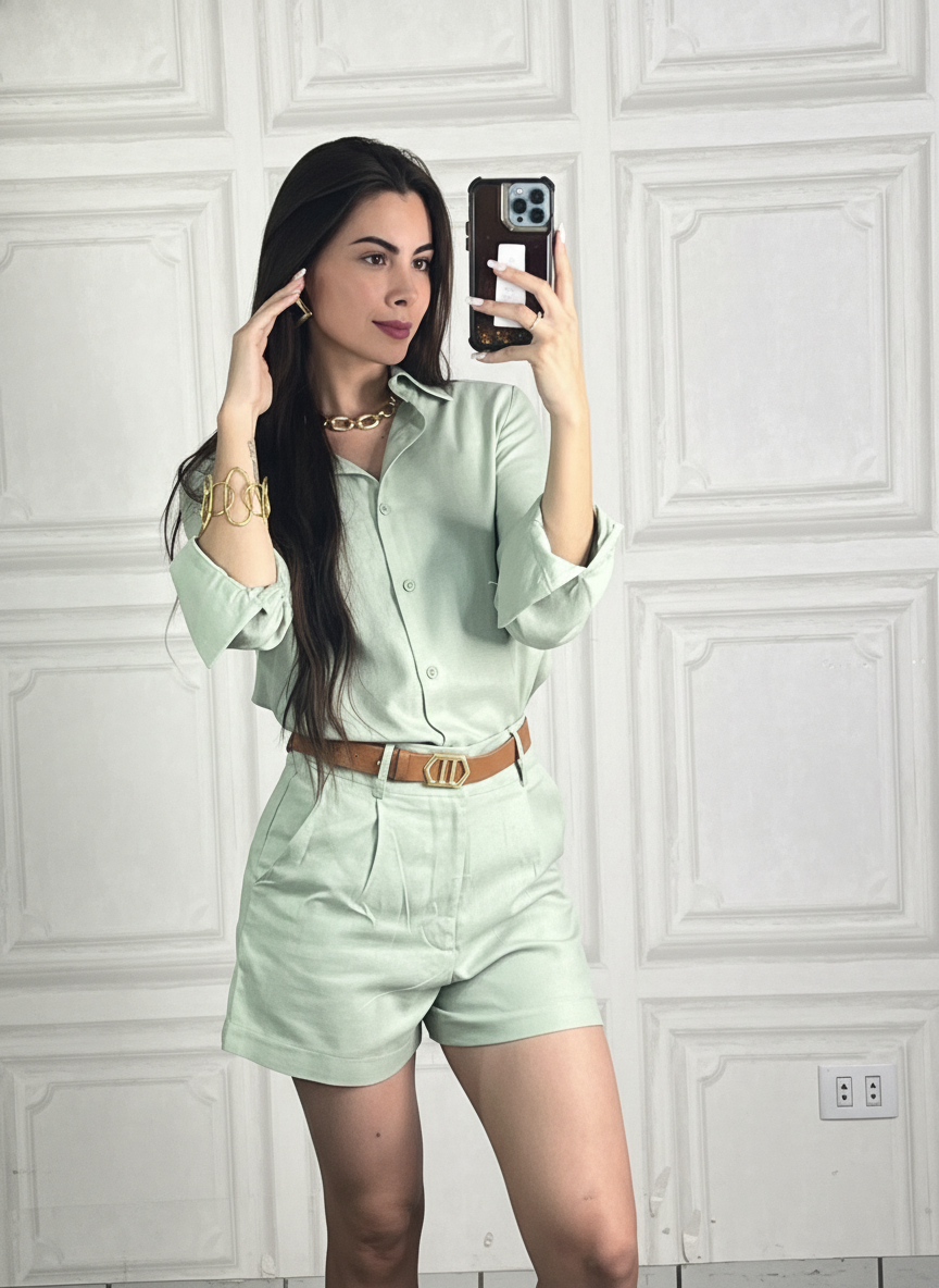 Conjunto de Linho Verde Menta 1