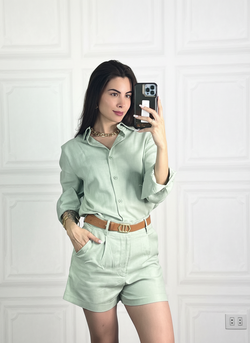 Conjunto de Linho Verde Menta 2