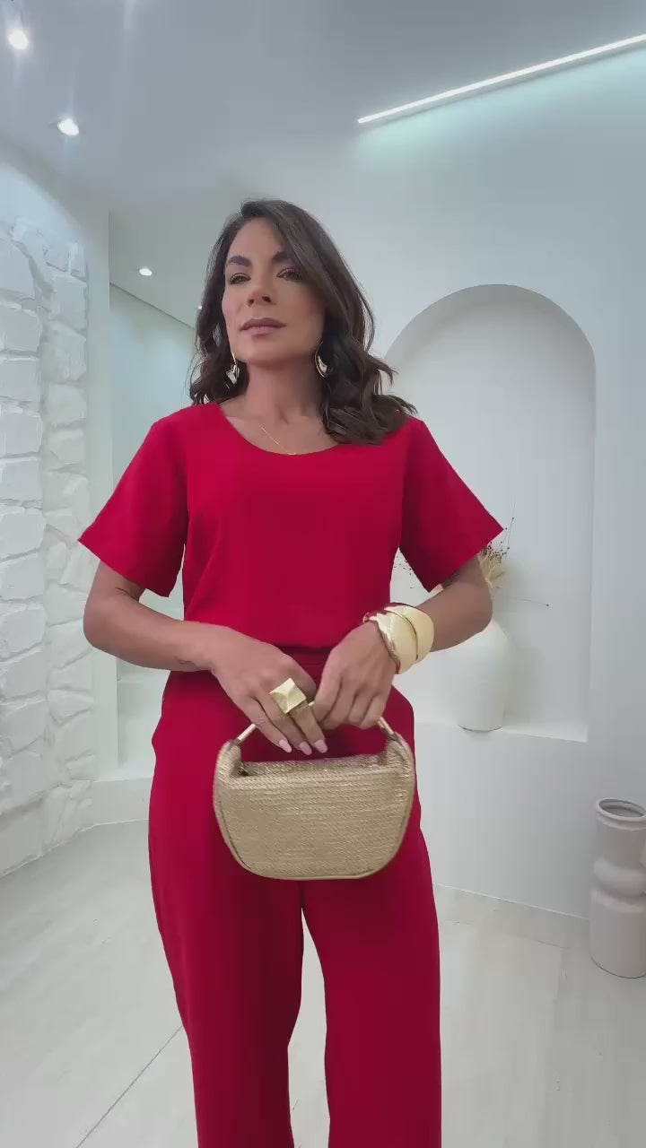 Conjunto Brasileño Bahía do Sol - blusa corta con pantalón - Rojo